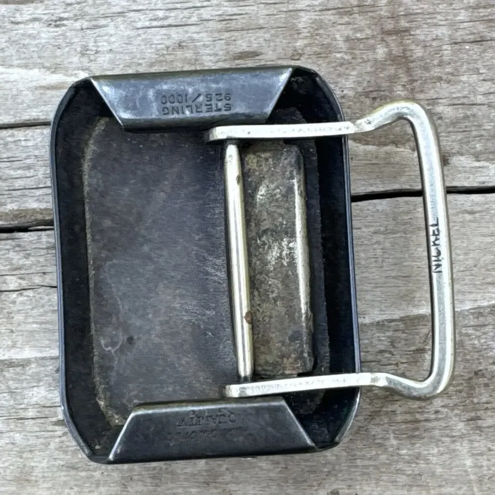 Vtg Art Deco WADSWORTH Quality Flour De Lis Sterling Silver Belt Buckle Monogram